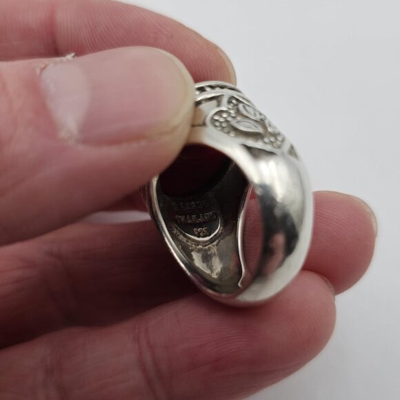 Size 7 Sterling Silver Large Carnelian Stone Floral Accent Ring A3464 - Picture 6 of 9